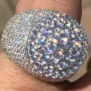 Men&#39;s Iced Out Moissanite Round Hip Hop Rapper Pinky Ring Solid 925 Sterling Silver Sizes 6 to 13, PASSES DIAMOND TESTER!!!       R-M-6