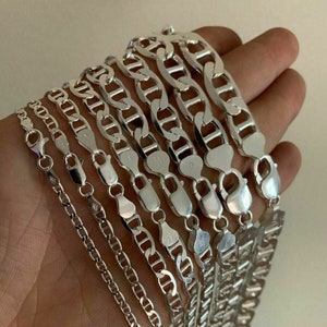 Men&#39;s Women&#39;s Real Solid 925 Sterling Silver Mariner Chain Necklace 2.5mm-16mm, 16&quot;-30&quot;, OR Bracelets 6&quot;-9&quot;  Chains are NOT PLATED!!