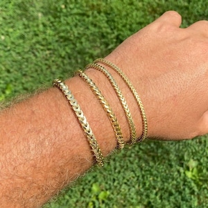 Herren Damen Gold über massivem 925 Sterling Silber Franco Armbänder 2,5 mm, 3 mm, 4 mm, 5 mm Breite und 7 &quot;- 9&quot; Länge