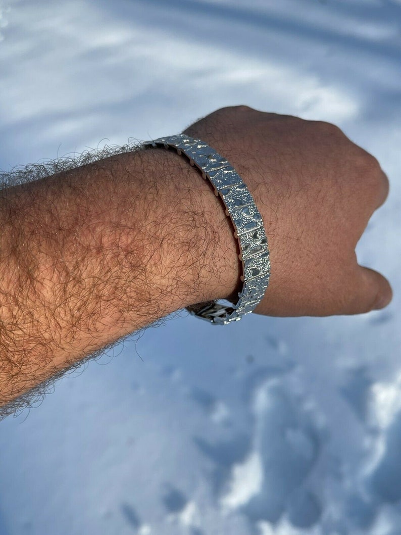Men's Solid 925 Sterling Silver Mens Nugget Bracelet Heavy 8mm 12mm 16mm, Rapper, Hip-Hop image 6