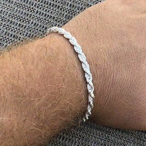 Men&#39;s 5mm Solid 925 Sterling Silver Diamond Cut Rope Bracelet 7.5&quot;, 8&quot;, 8.5&quot;