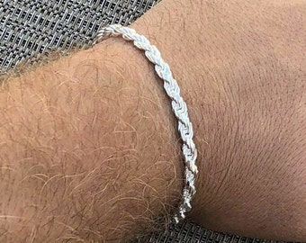 Men's 5mm Solid 925 Sterling Silver Diamond Cut Rope Bracelet 7.5", 8", 8.5"