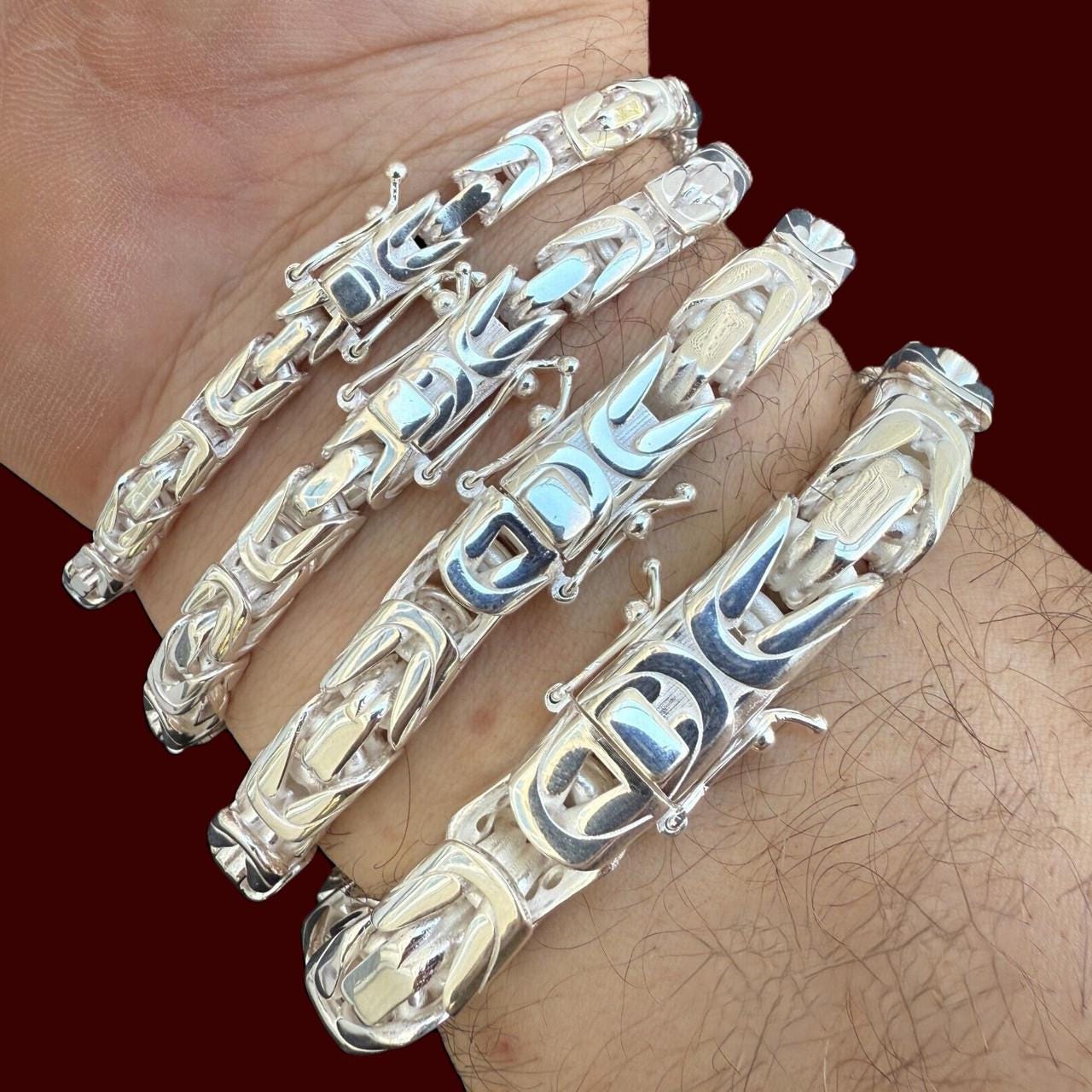 Men's Sterling Silver Byzantine Bracelet: Modern Box Lock Design