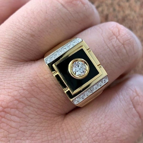 Men's custom made iced out 14k Gold Over Solid 925 Silver Black Onyx Ring ICY Pinky Diamond Sizes 7-12....R3