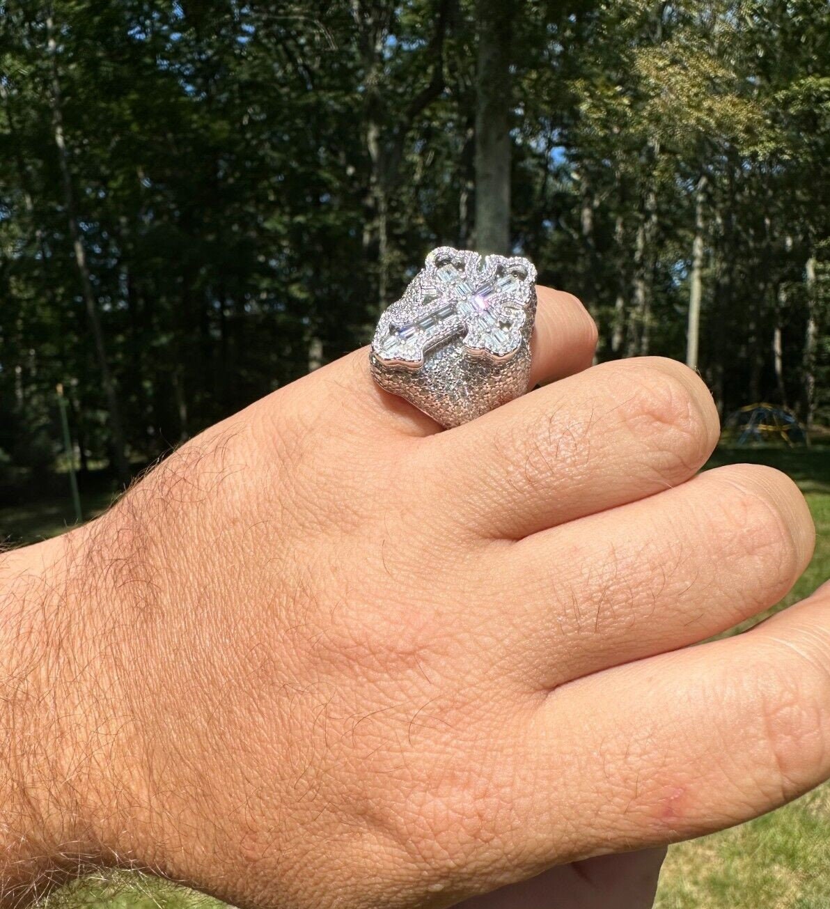 Men's Baguette Moissanite Solid 925 Sterling Silver W Men's Baguette Moissanite Solid 925 Sterling Silver W