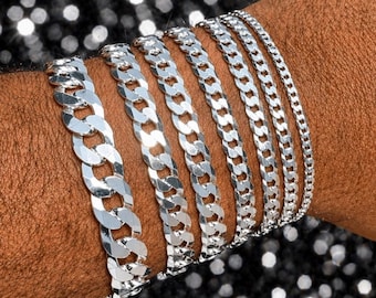 Pulseras cubanas planas de plata esterlina 925 maciza auténtica para hombre o mujer, de 3 mm a 11 mm y de 6 a 9 pulgadas