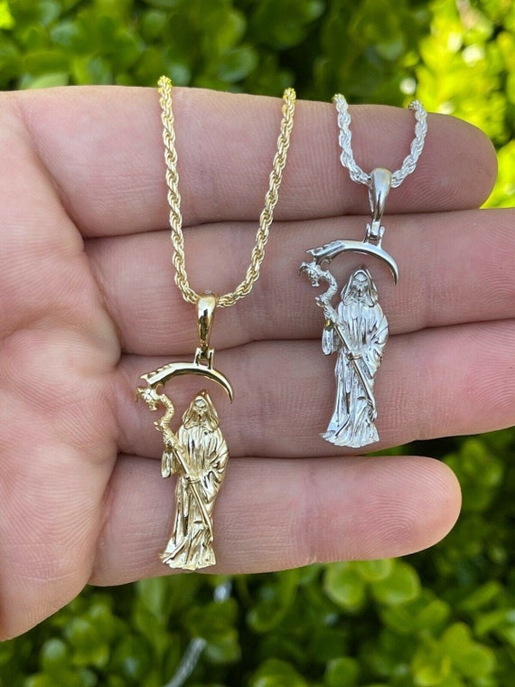 Men s Women s Small Grim Reaper Santa Muerte Pendant Solid 925