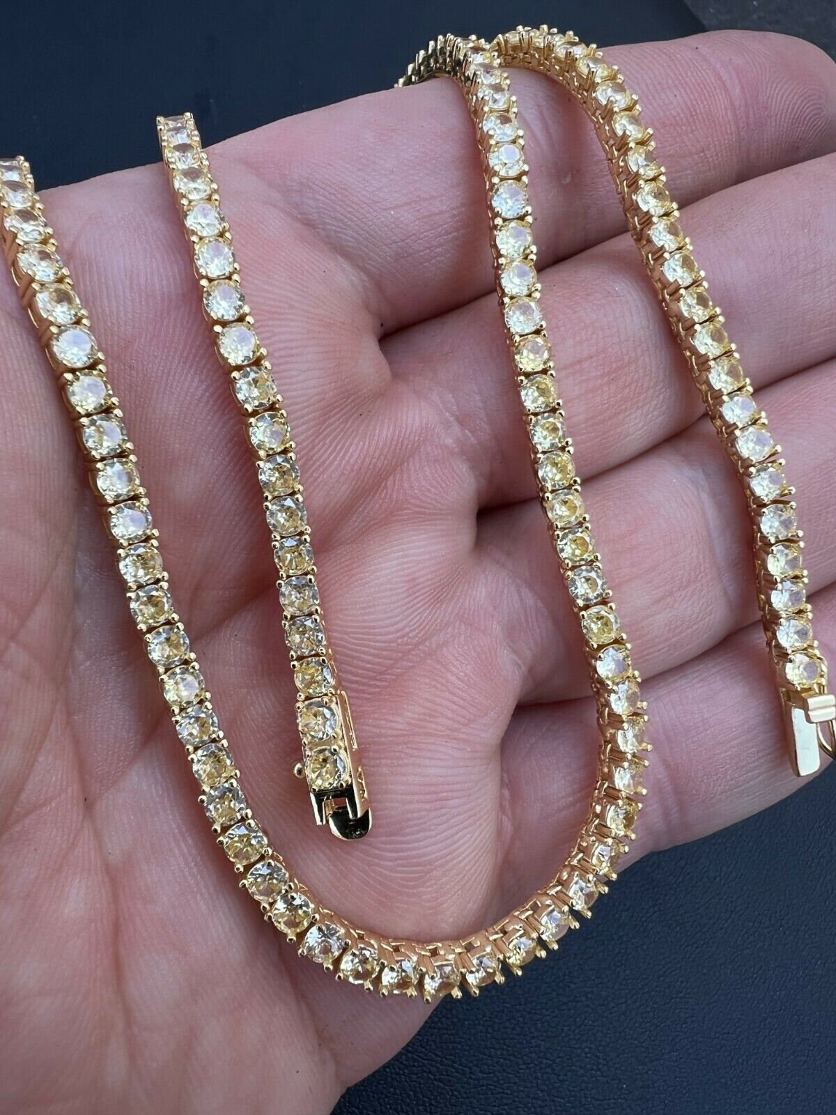 3mm Canary Yellow Simulated Diamond Tennis Necklace, 14k Gold