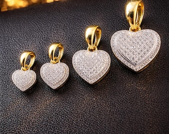 Moissanite Heart Pendant, 14k Gold over Sterling Silver, Iced Out