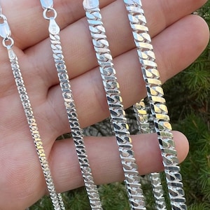 Men&#39;s Women&#39;s Dollar Cuban Link Chain Solid 925 Sterling Silver 2.5mm, 3.5mm, 5mm, 6mm Widths, 18 - 30&quot; Chains, 7&quot; - 8.5&quot; Bracelets