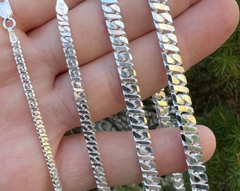 Men's Women's Dollar Cuban Link Chain Solid 925 Sterling Silver 2.5mm, 3.5mm, 5mm, 6mm Widths, 18 - 30" Chains, 7" - 8.5" Bracelets