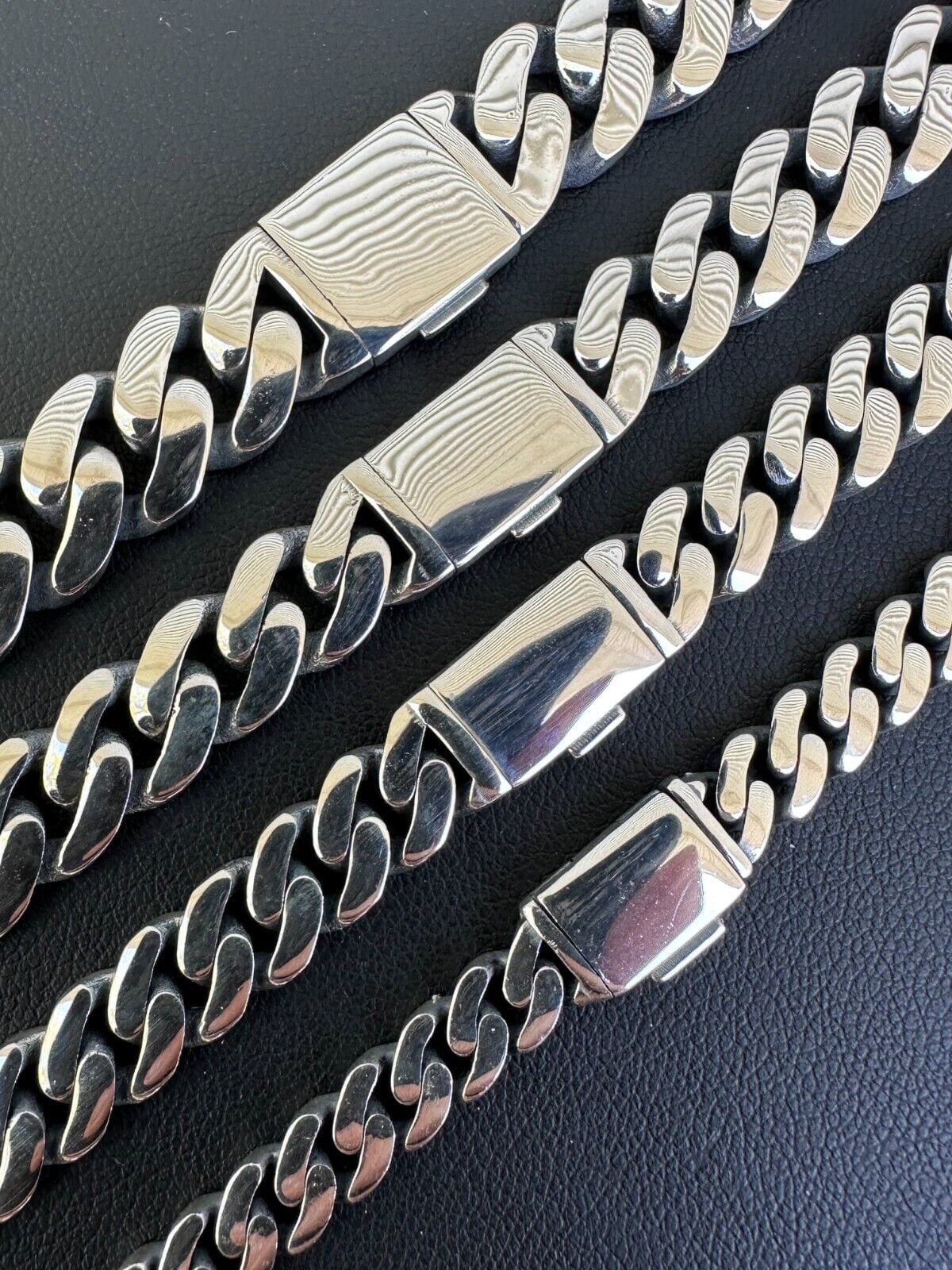 HANDMADE Miami Cuban Chains Solid 925 Sterling Silver Oxidized Dark Vintage Look 6mm, 8mm, 10mm 12mm Widths & 18", 20", 22", 24" 28" Lengths