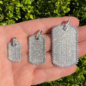 Men&#39;s Women&#39;s MOISSANITE Solid 925 Sterling Silver Dog Tag Iced Out Pendants, 3 Sizes...PASSES DIAMOND Tester!!!