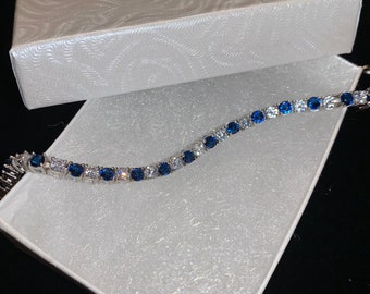 Women’s Solid 925 Sterling Silver 3mm Super Icy Sapphire CZ Tennis Bracelet