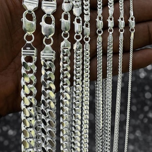 Corrente cubana Miami com fecho lagosta e prata esterlina 925 maciça para homens e mulheres, 2 mm a 12 mm, 16" a 30"