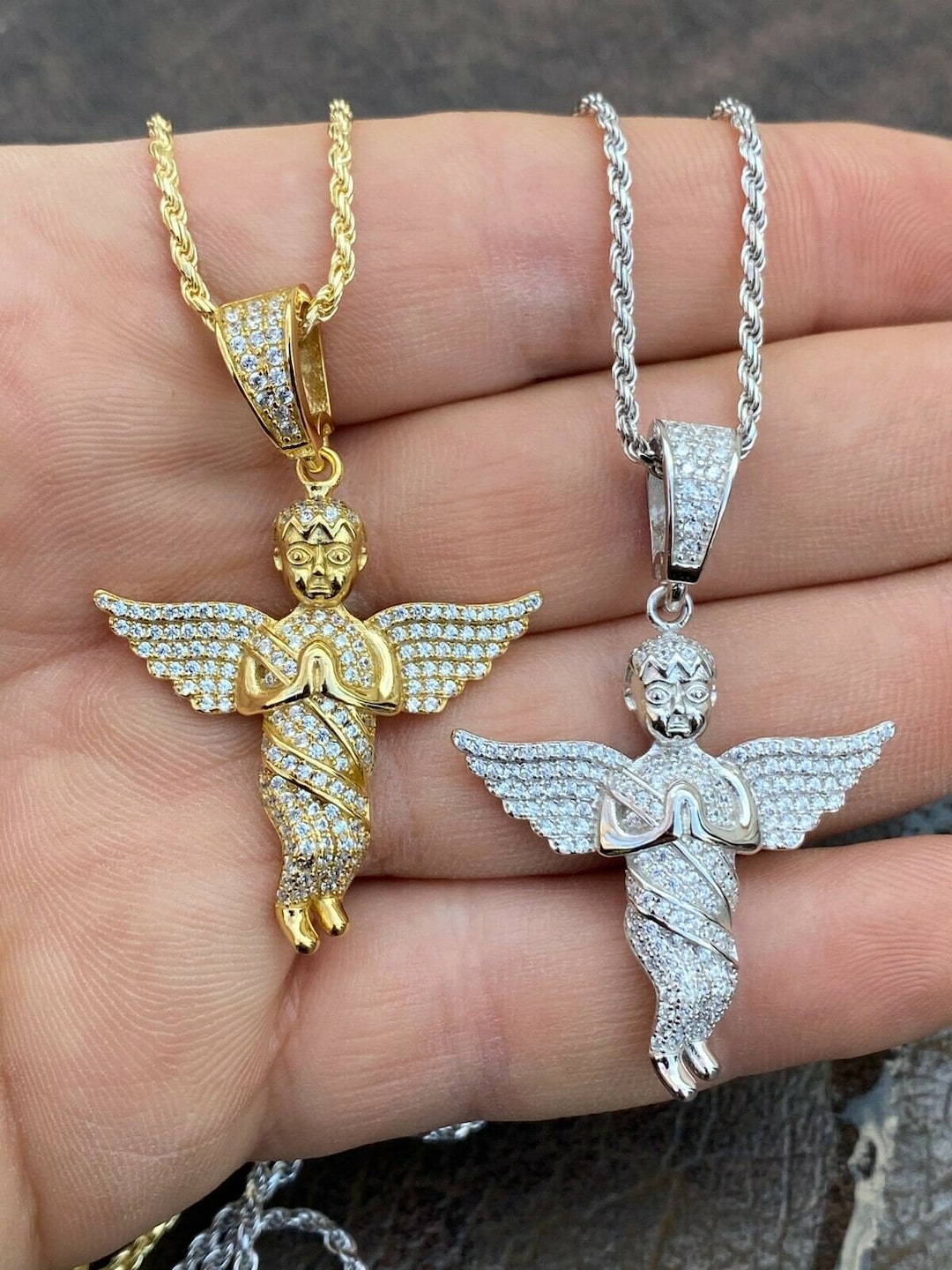 Solid 925 Sterling Silver Baby Angel Cherub Praying Hands