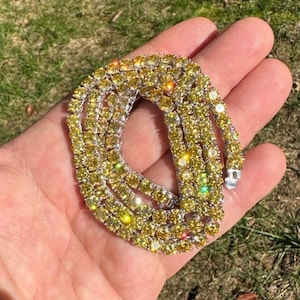 Men&#39;s Women&#39;s Iced Out 5MM Canary Yellow MOISSANITE Tennis Chains Solid 925 Sterling Silver, 16&quot; - 28&quot;, PASSES DIAMOND Tester!!!
