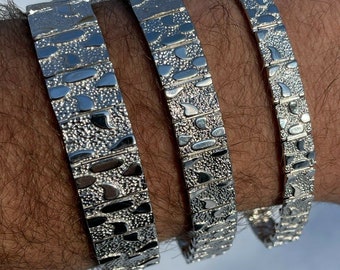 Men's Solid 925 Sterling Silver Mens Nugget Bracelet Heavy 8mm 12mm 16mm, Rapper, Hip-Hop