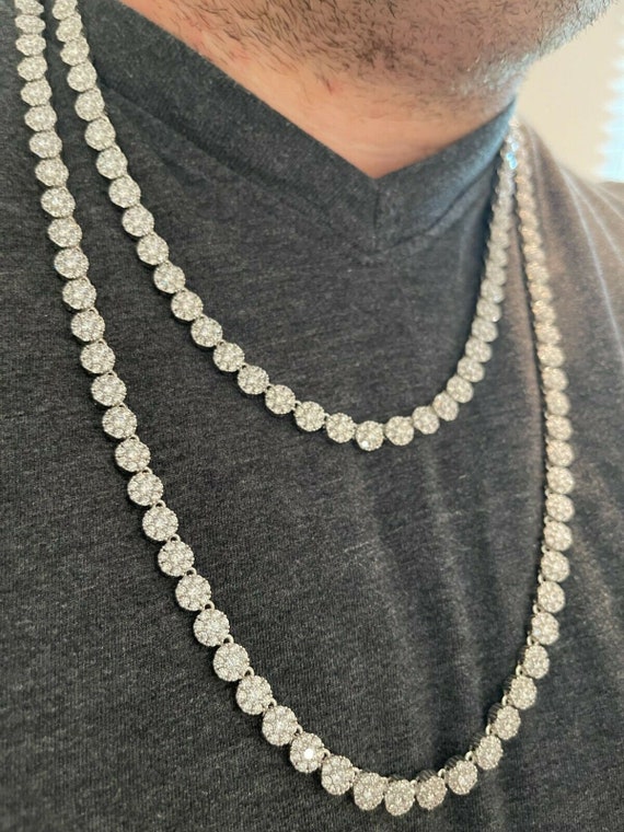 Iced Out 925 Sterling Silver Tennis Chain: 7mm Simulated Diamond