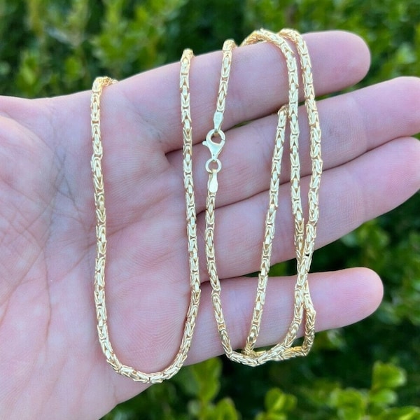 Men's Women's 2.25mm 14k Gold Vermeil over Solid 925 Sterling Silver Unique Handmade Byzantine Rope Chain Necklace 18" - 30" Lengths