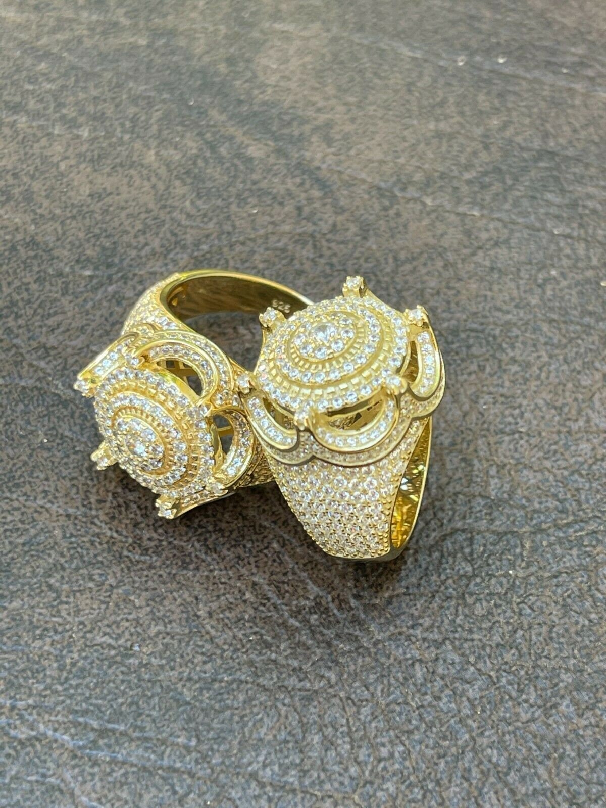 Men's Iced Out 14k Gold Over Solid 925 Sterling Silver King Men's Iced Out 14k Gold Over Solid 925 Sterling Silver King