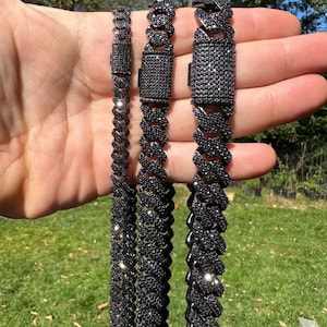 Collar de cadena de eslabones cubanos con garras de MOISSANITE, rodio negro sobre plata de ley 925, longitudes de 8 mm, 12 mm, 16 mm y 16"-30". ¡PASA EL PROBADOR DE DIAMANTES!
