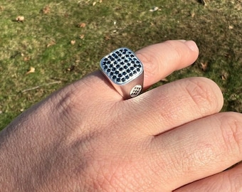 Men's Real Solid 925 Sterling Silver Iced Out Blue Sapphire