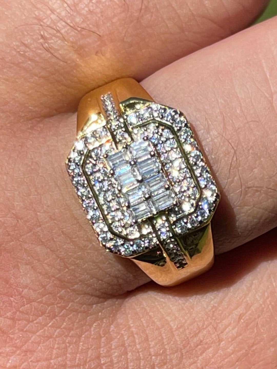 Men's Gold Vermeil Over Solid 925 Sterling Silver Octagonal Pinky Ring