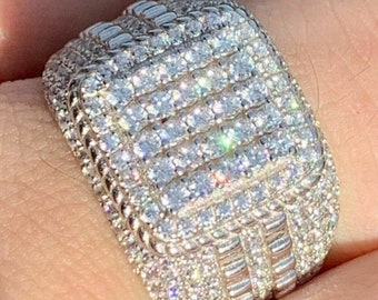 Iced Out Sterling Silver Hip Hop Ring: Simulated Diamonds