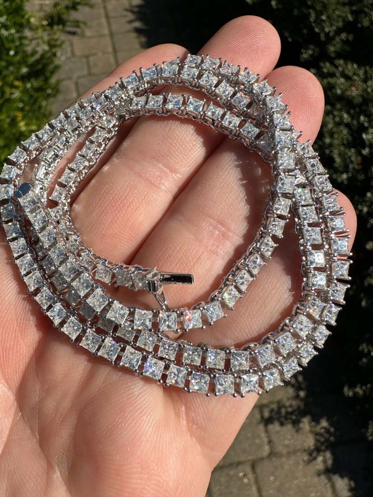 【King Ice】8mm BRILLIANT EMERALD-CUT CLUSTERED TENNIS CHAIN Custom 8mm Iced Square Tennis Chain White Gold Plated
