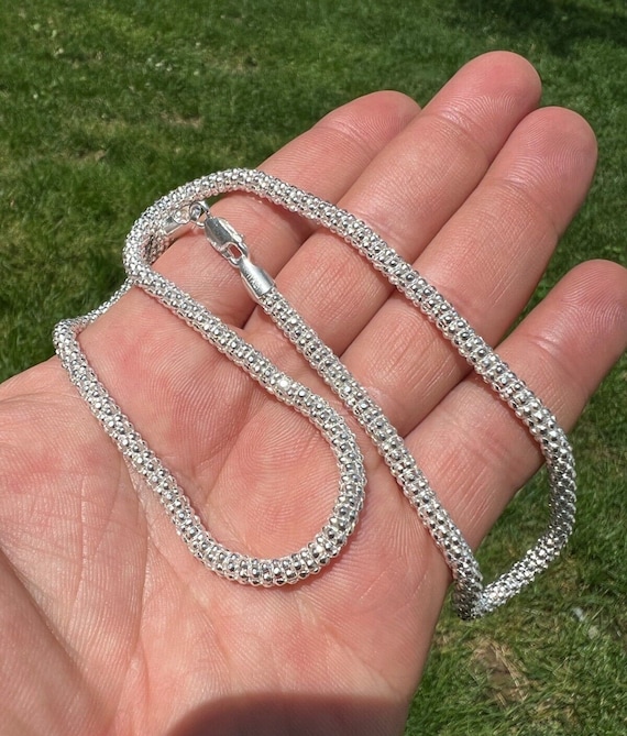 Diamond cut popcorn link cheap chain in white gold