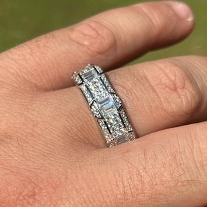 Solid 925 Sterling Silver Iced Out Baguette Band Wedding Pinky Ring Men&#39;s Women&#39;s Sizes 7-13 available....R274
