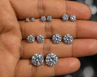 Moissanite Stud Earrings: 925 Sterling Silver Martini Set, 3-10mm Push Backs
