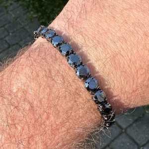 7mm Black MOISSANITE Oxidized Black Rhodium over 925 Sterling Silver Tennis Bracelet 7&quot;, 7.5&quot;, 8&quot; & 8.5&quot; Lengths, PASSES DIAMOND Tester!