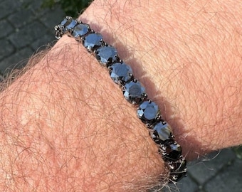 Black Moissanite Tennis Bracelet: Oxidized Sterling Silver, 7mm Stone