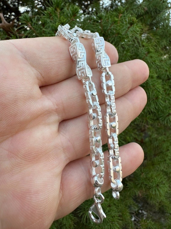 Men's Sterling Silver Greek Key Bracelet: Twisted Rolo Link - Etsy