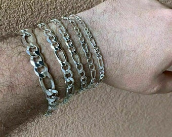Collar De Cadena Fígaro De Plata Esterlina 925 Sólida – Varias Longitudes (16, 18, 20 Pulgadas), Hecho En Italia