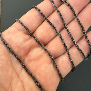 Men&#39;s Women&#39;s Black Rhodium Real Solid 925 sterling silver Margarita Rock SPARKLE ROPE NECKLACE chain 3mm width and 14&quot; to 24&quot; lengths