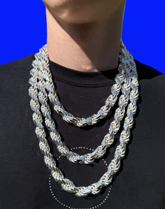 12.5mm Heavy Solid 925 Sterling Silver Rope Chain: Diamond Cut
