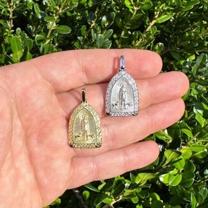 St. Lazarus San Lazaro Pendant, Real Solid 925 Sterling Silver in Rhodium or 14k Gold Vermeil Finish