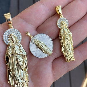 14k Gold Over Sterling Silver Virgin Mary Pendant, Simulated Diamond ...