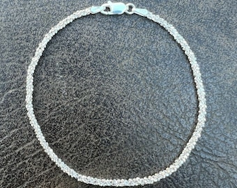 Women&#39;s Real Solid 925 Sterling Silver Diamond Cut 3mm Sparkle Rope Margarita Roc Bracelet 6&quot; to 8.5&quot; Lengths Available