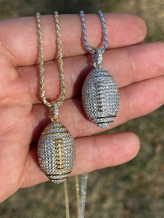 Super Iced Out Solid 925 Sterling Silver Custom Football Pendants Available in Rhodium or 14k Yellow Gold Finish Etsy UK
