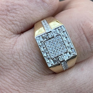Men&#39;s Custom Square Iced Out Micropave Diamond Pinky Ring 14k Gold over Solid 925 Sterling Silver sizes 6-13