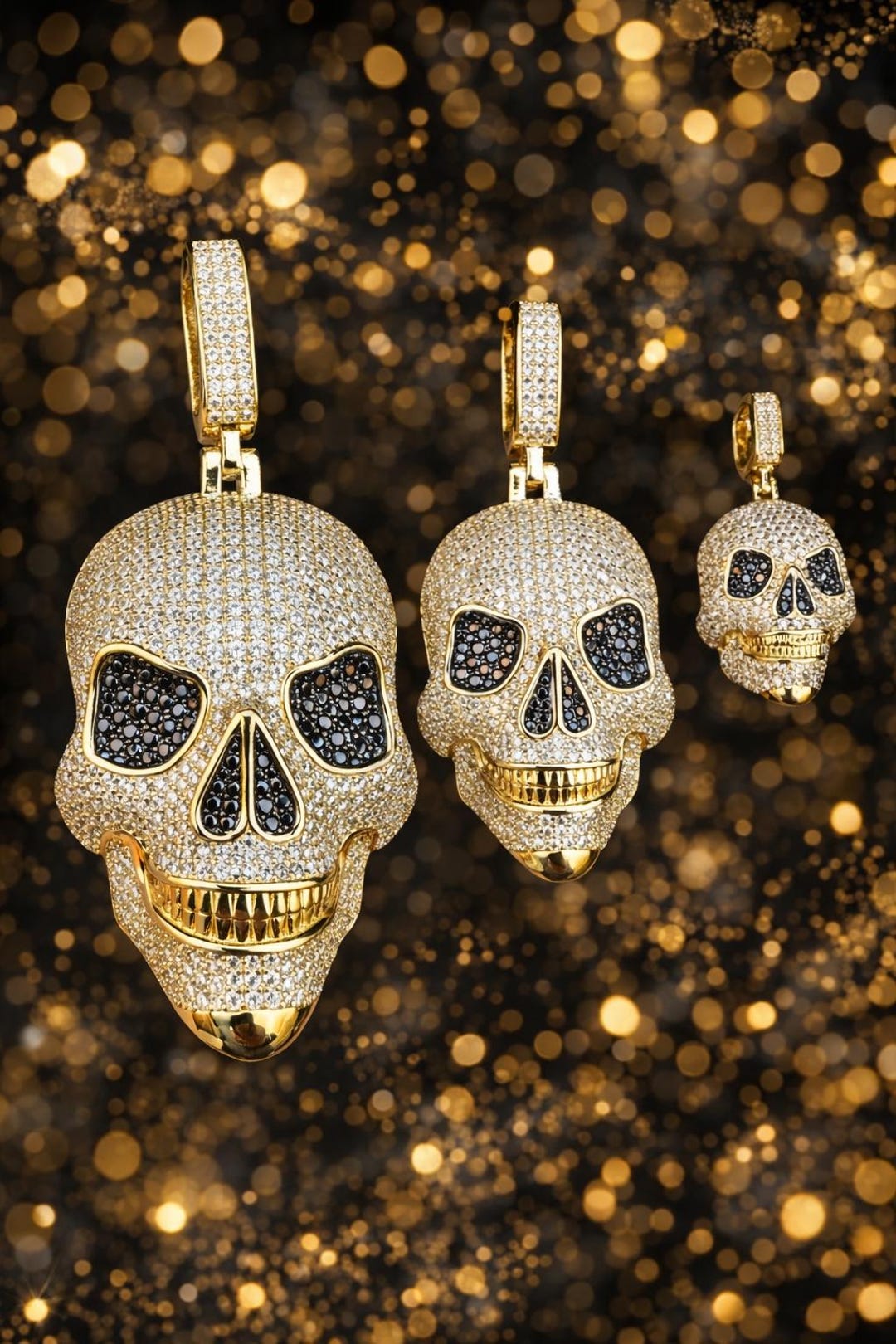 Iced Moissanite Skull Pendant: 14K Gold Vermeil Sterling Silver - Etsy