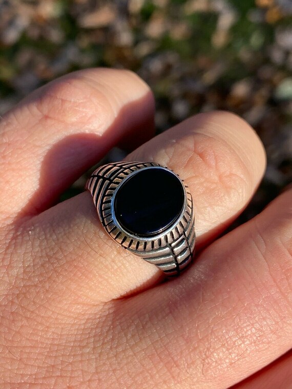 Men's Solid 925 Sterling Silver Black Onyx Ring – Signet Pinky Style – Sizes 7-13 – Made In Italy