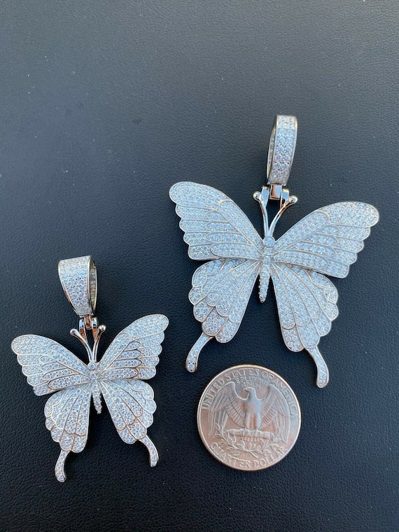 Women's 925 Sterling Silver Iced Out Hip Hop Butterfly