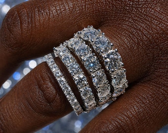 Anillo de eternidad de moissanita: Anillo de boda de plata de ley, 2 mm-5 mm