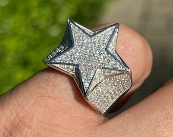 Iced Out Moissanite Star Ring: 925 Sterling Silver Hip Hop Jewelry
