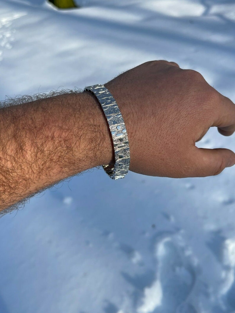 Men's Solid 925 Sterling Silver Mens Nugget Bracelet Heavy 8mm 12mm 16mm, Rapper, Hip-Hop image 5